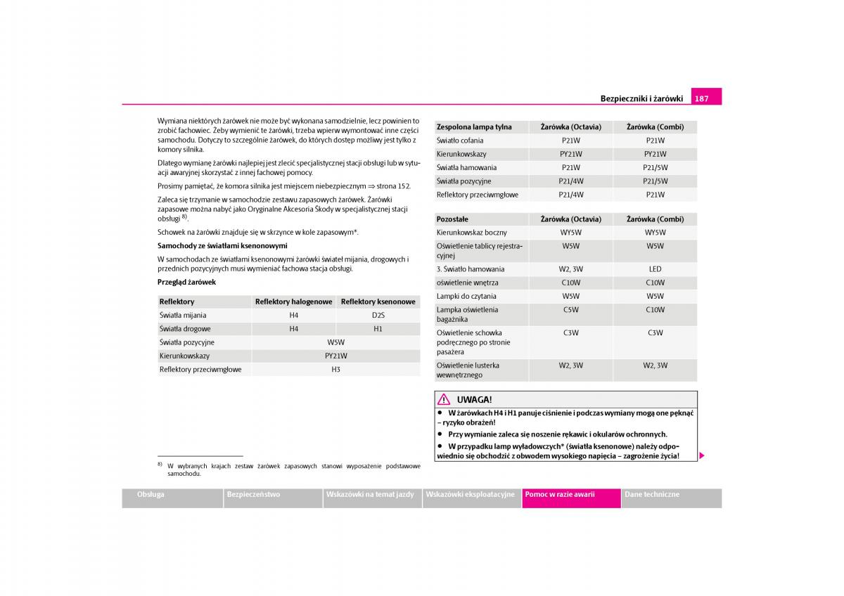 Skoda Octavia I instrukcja obslugi / page 188