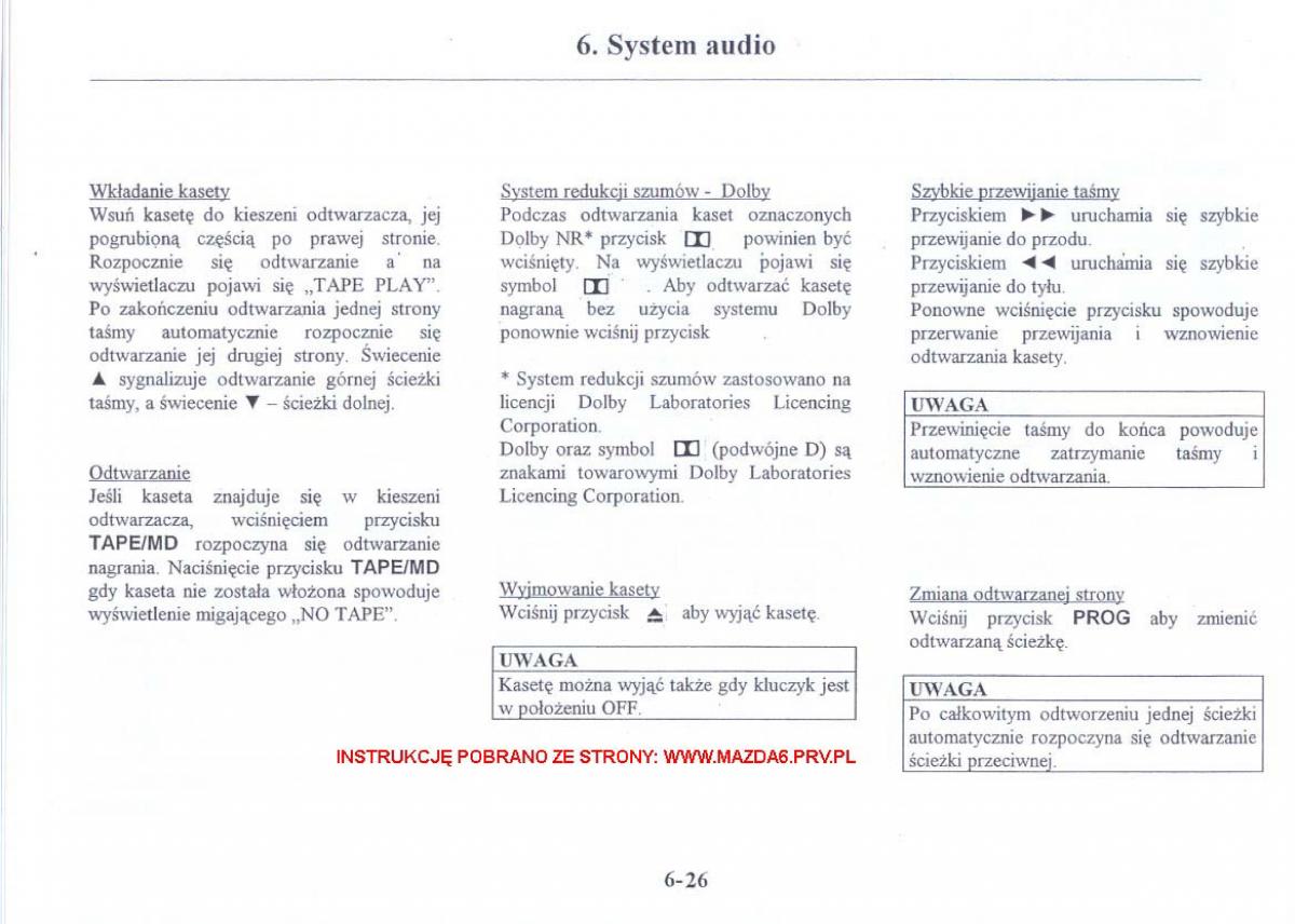 Mazda 6 I instrukcja obslugi / page 191