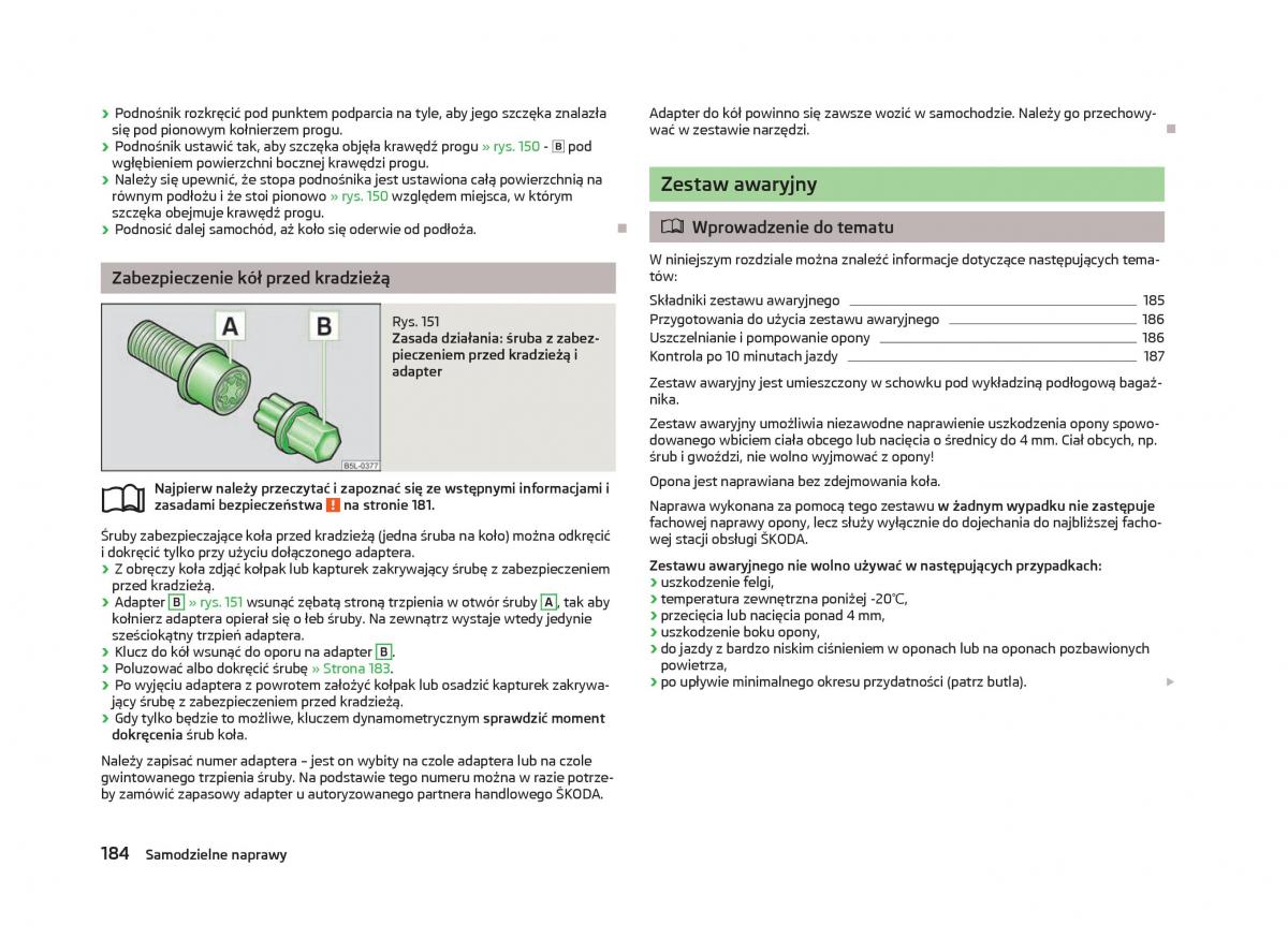 Skoda Octavia III instrukcja obslugi / page 186