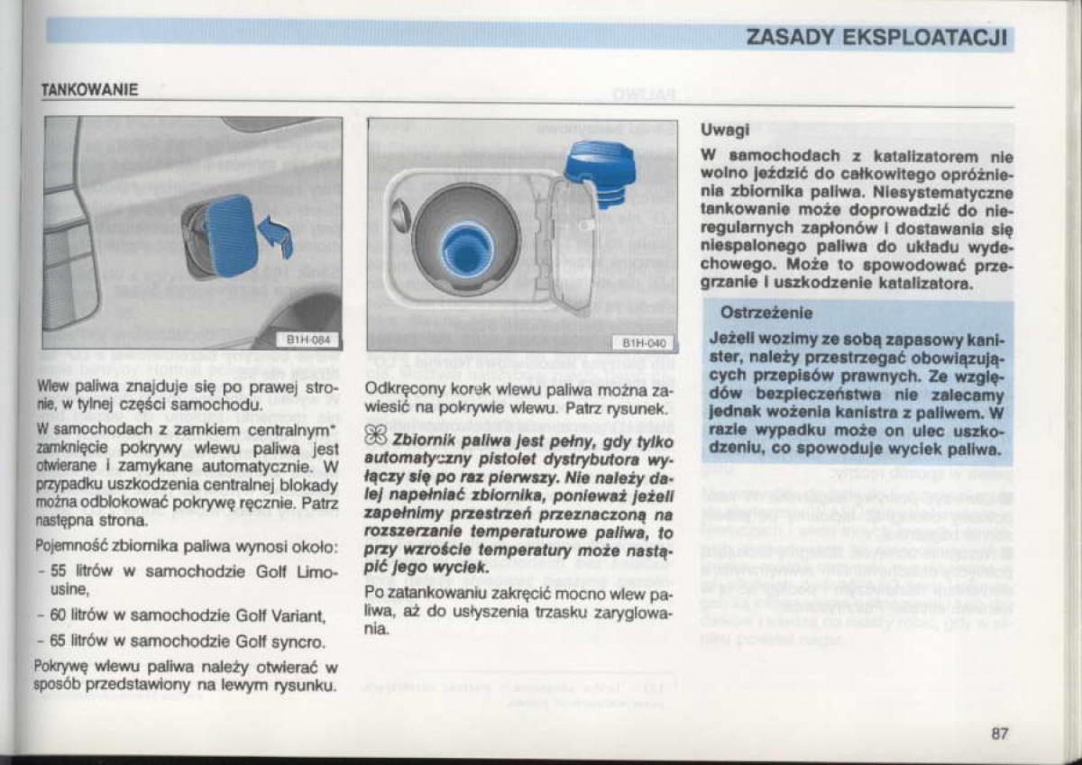 VW Golf III 3 instrukcja obslugi / page 85