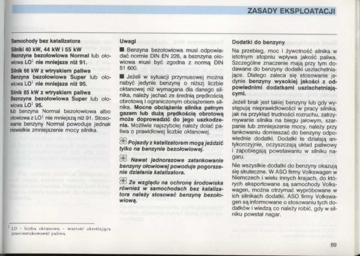 VW Golf III 3 instrukcja obslugi / page 87