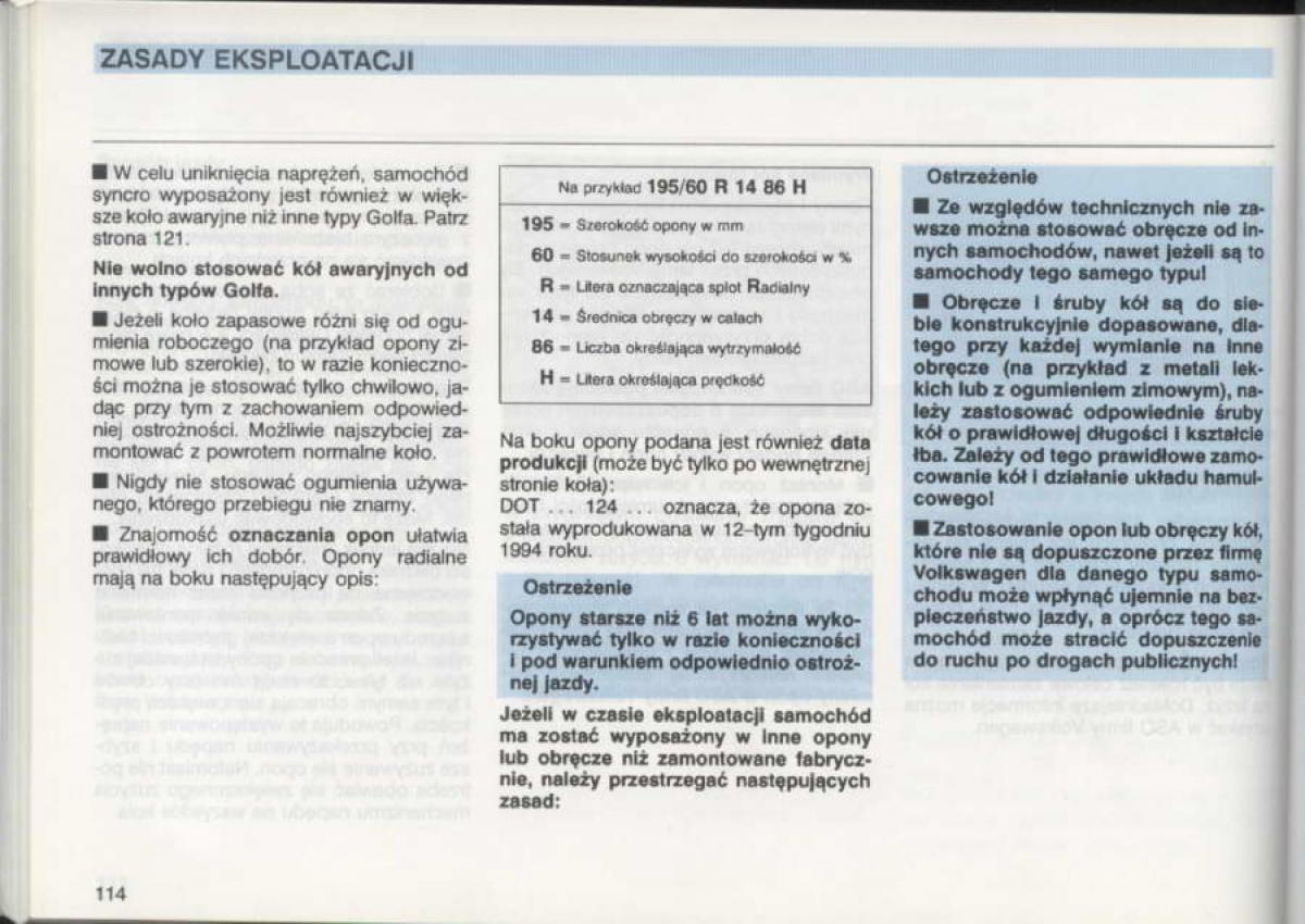 VW Golf III 3 instrukcja obslugi / page 112