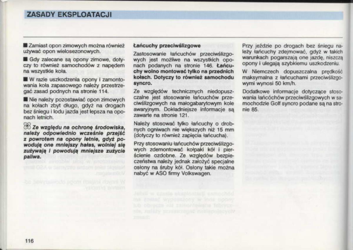 VW Golf III 3 instrukcja obslugi / page 114