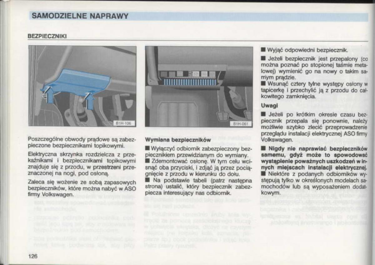 VW Golf III 3 instrukcja obslugi / page 124