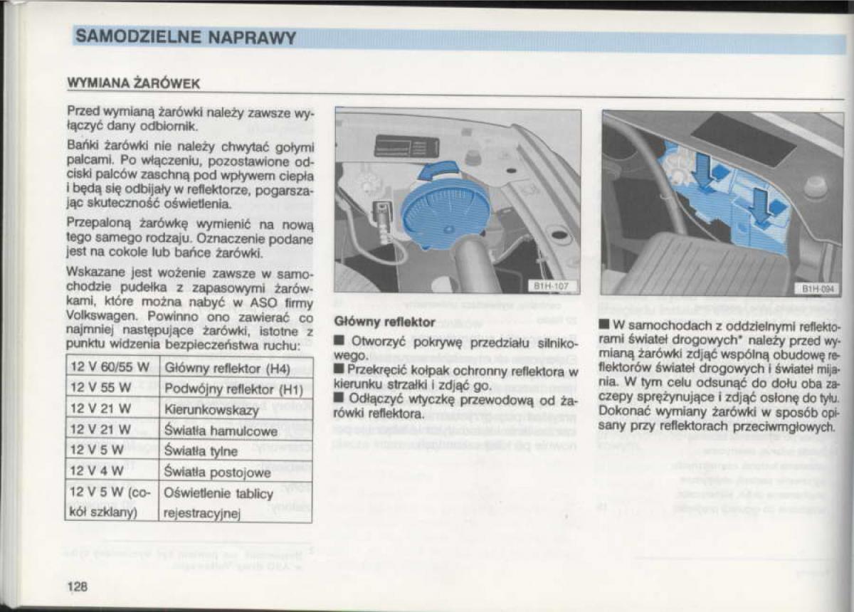 VW Golf III 3 instrukcja obslugi / page 126