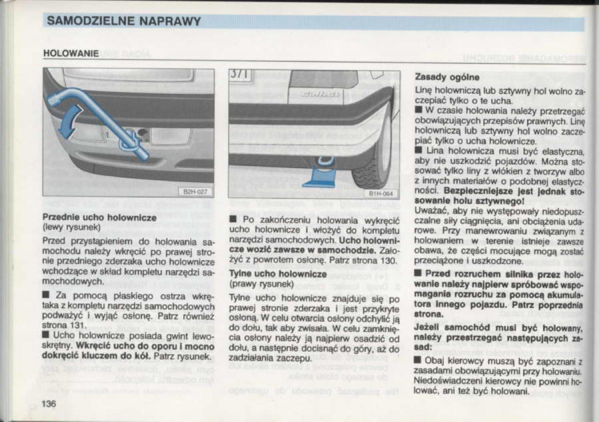 VW Golf III 3 instrukcja obslugi / page 134