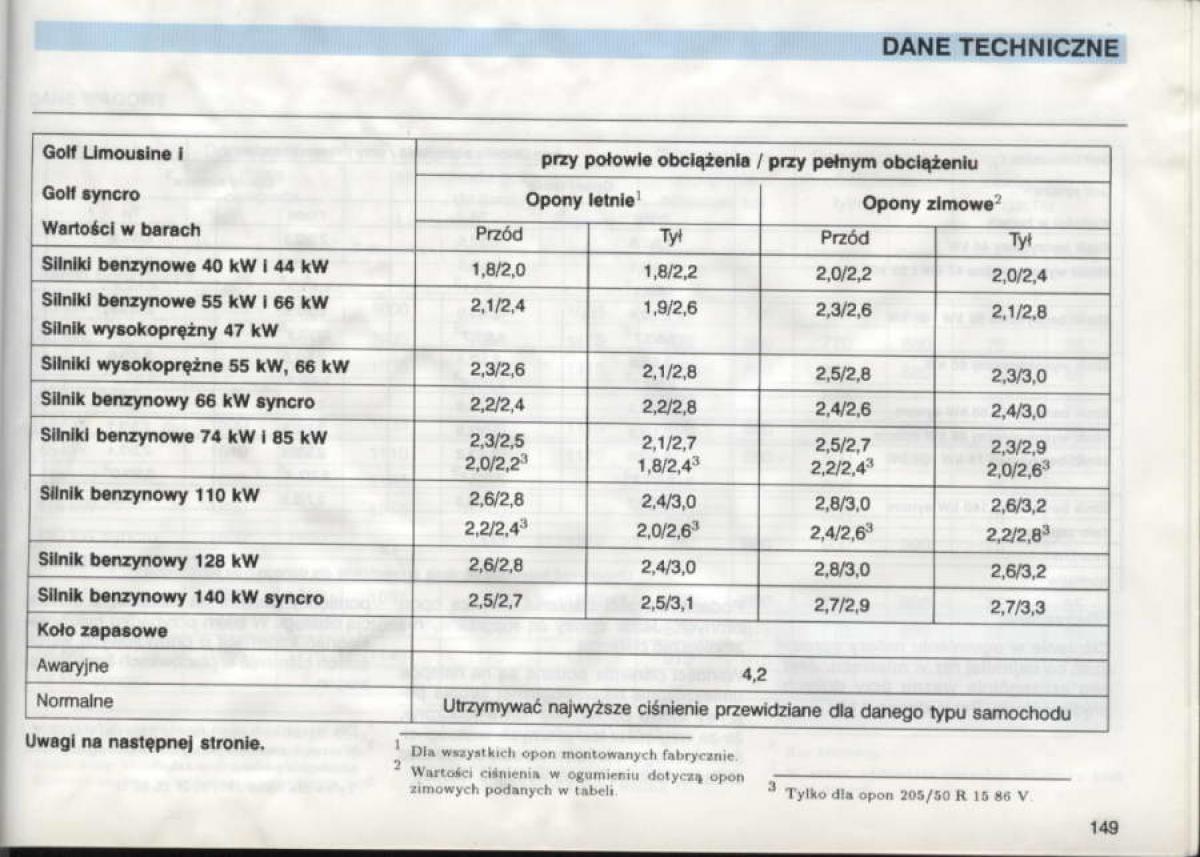 VW Golf III 3 instrukcja obslugi / page 147