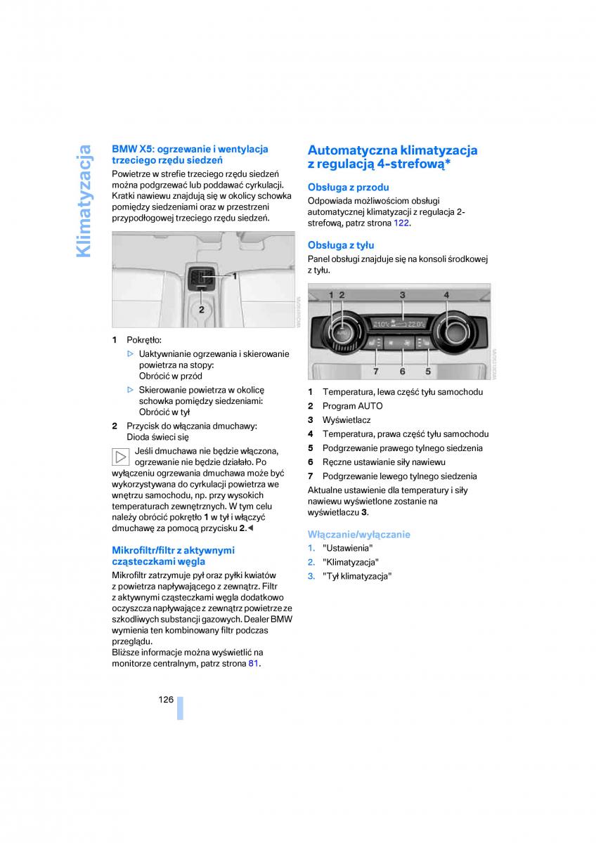 BMW E70 X5 X6 instrukcja obslugi / page 128