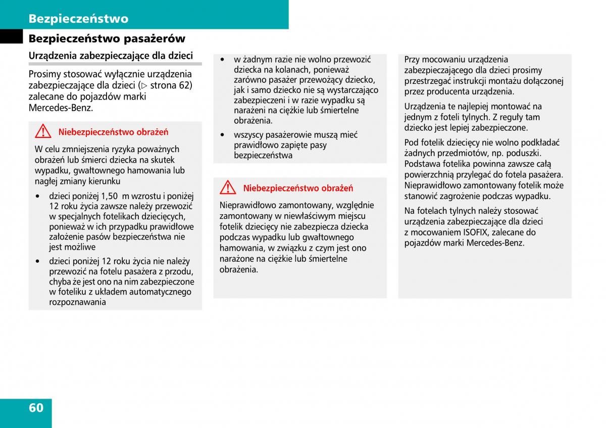 Mercedes ML W164 instrukcja obslugi / page 62