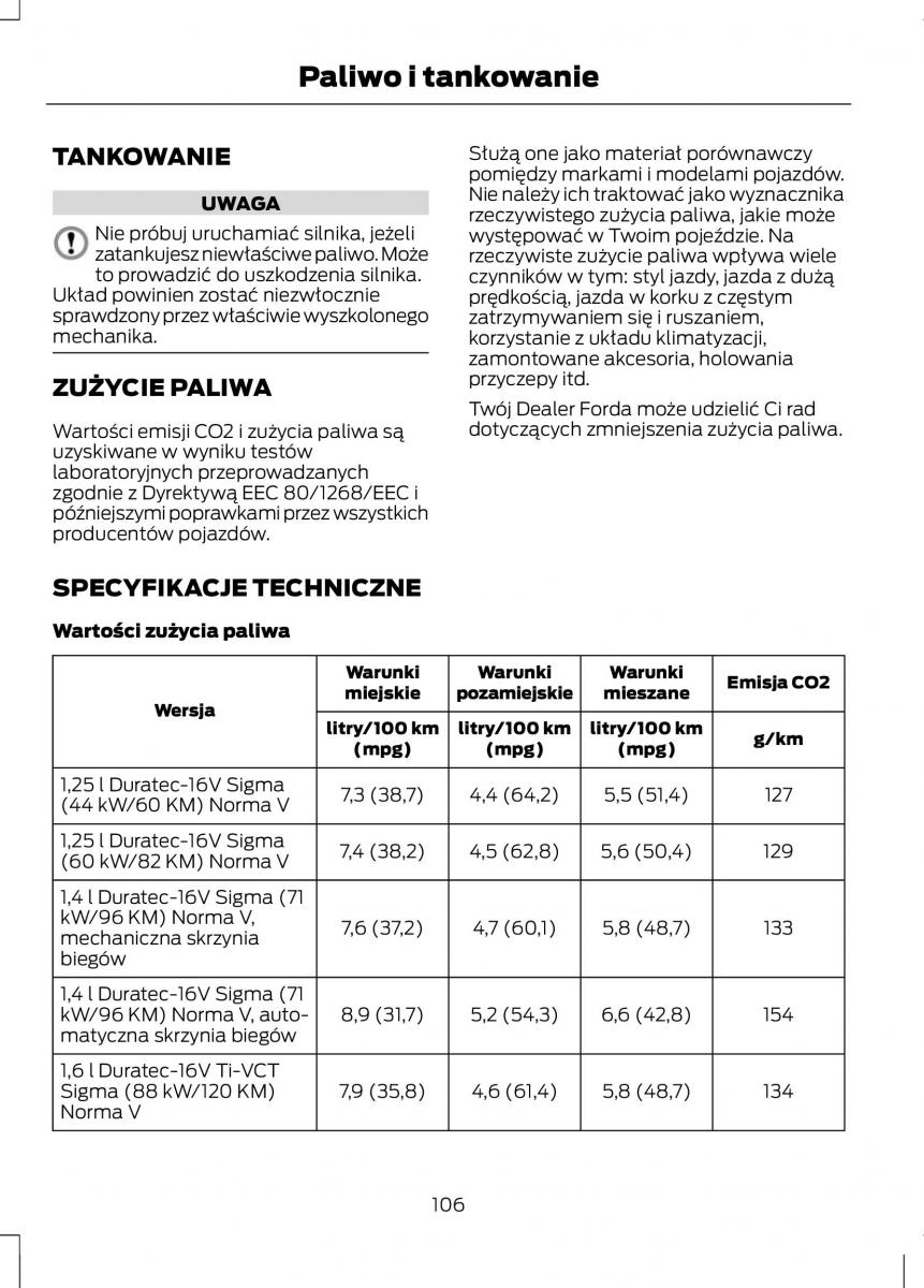 Ford Fiesta VII instrukcja obslugi / page 108