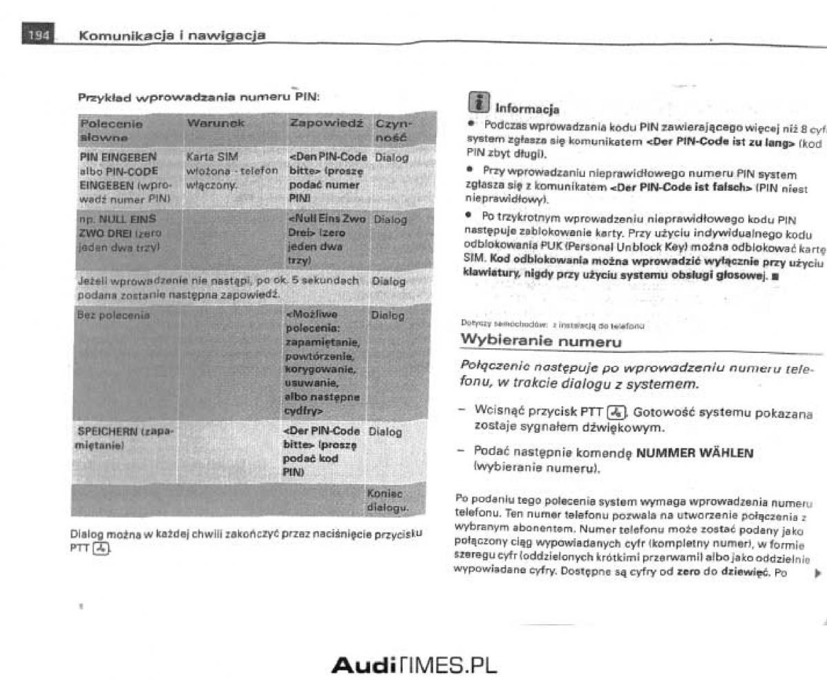 Audi A4 B6 instrukcja obslugi / page 188