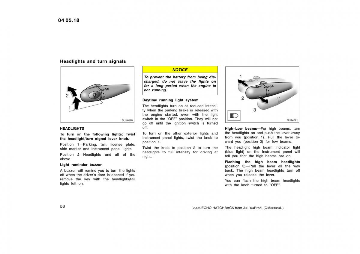 Toyota Yaris I owners manual / page 58