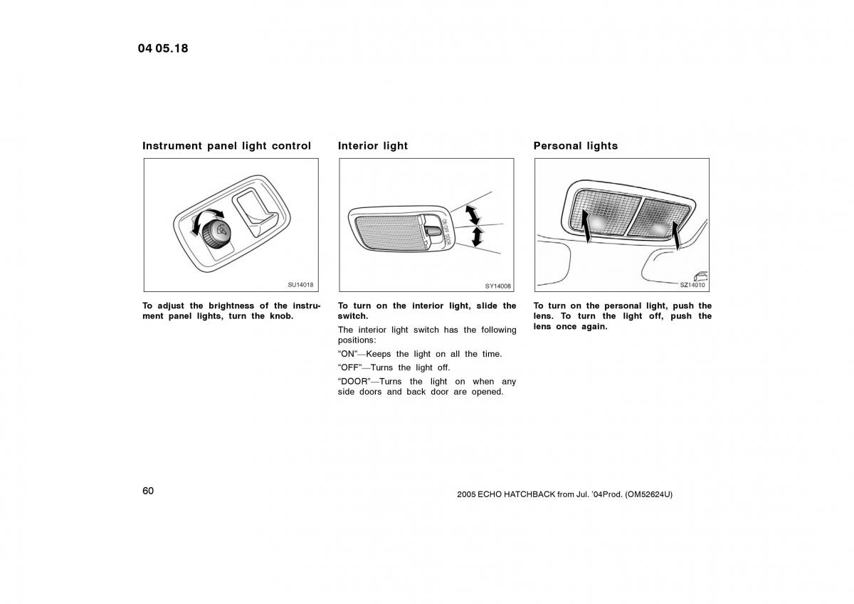 Toyota Yaris I owners manual / page 60