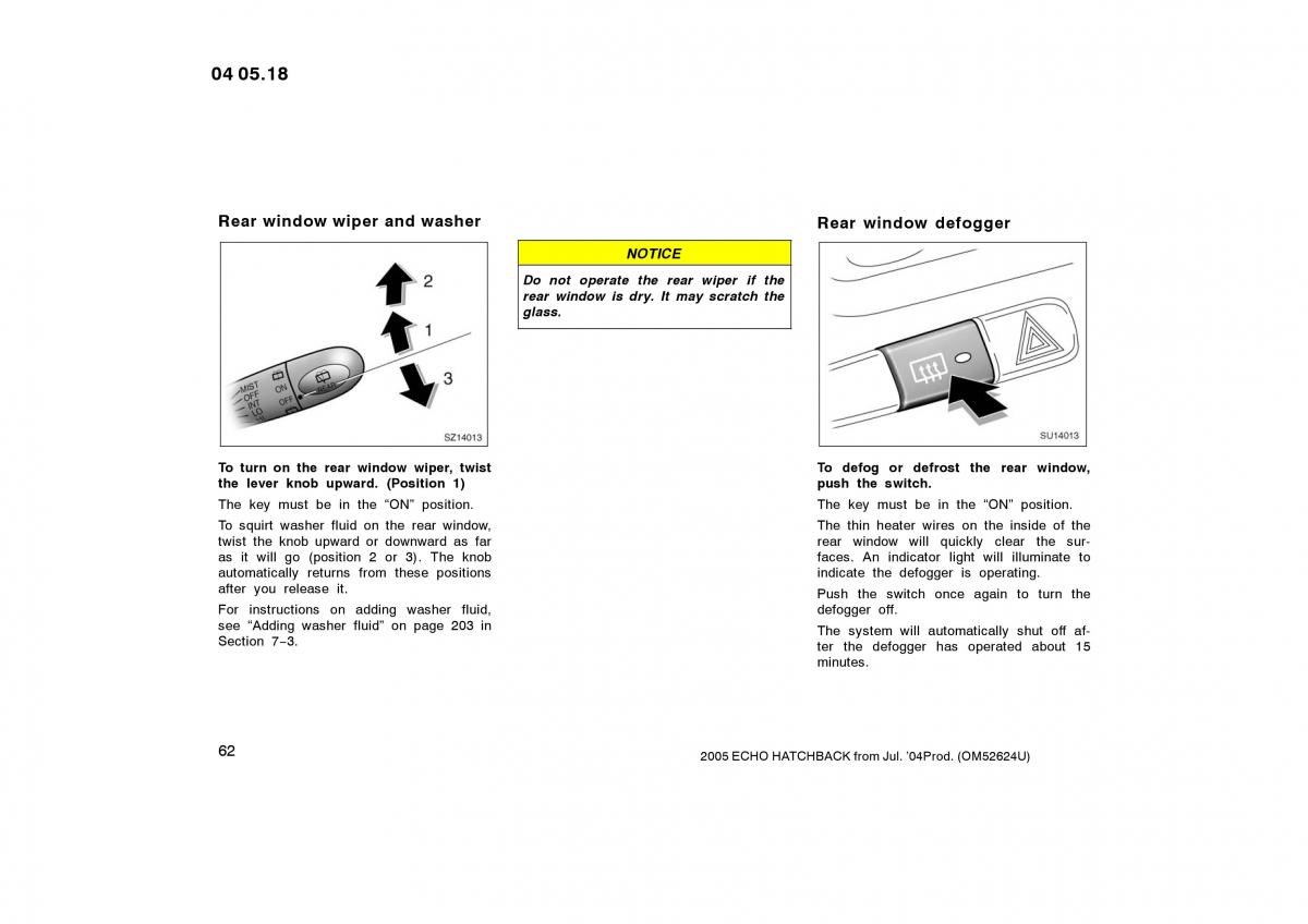 Toyota Yaris I owners manual / page 62