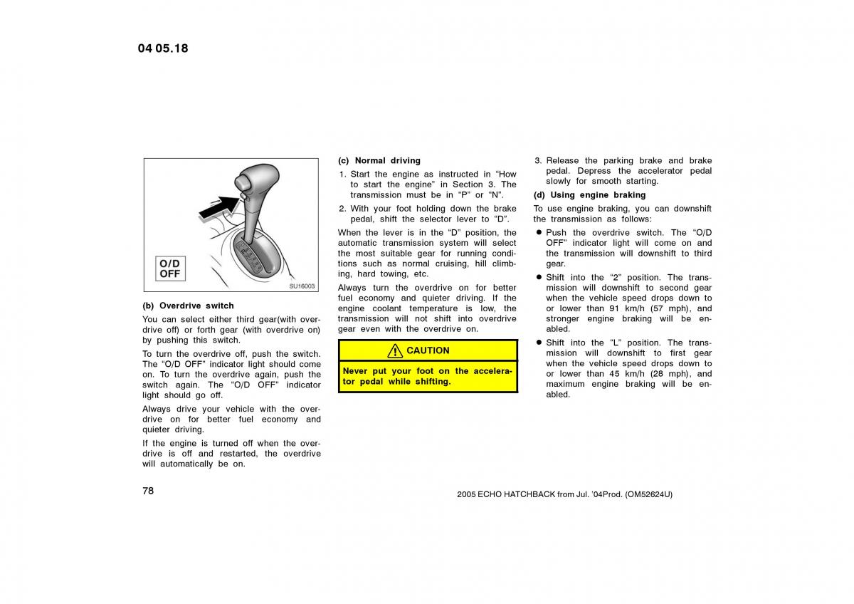 Toyota Yaris I owners manual / page 78