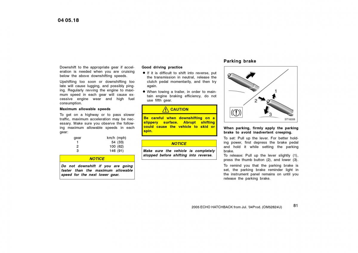 Toyota Yaris I owners manual / page 81