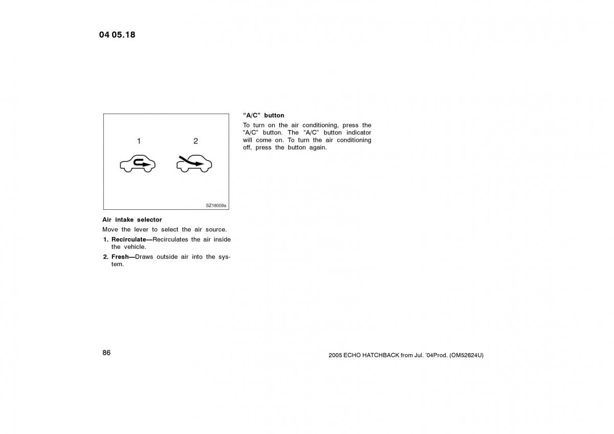 Toyota Yaris I owners manual / page 86