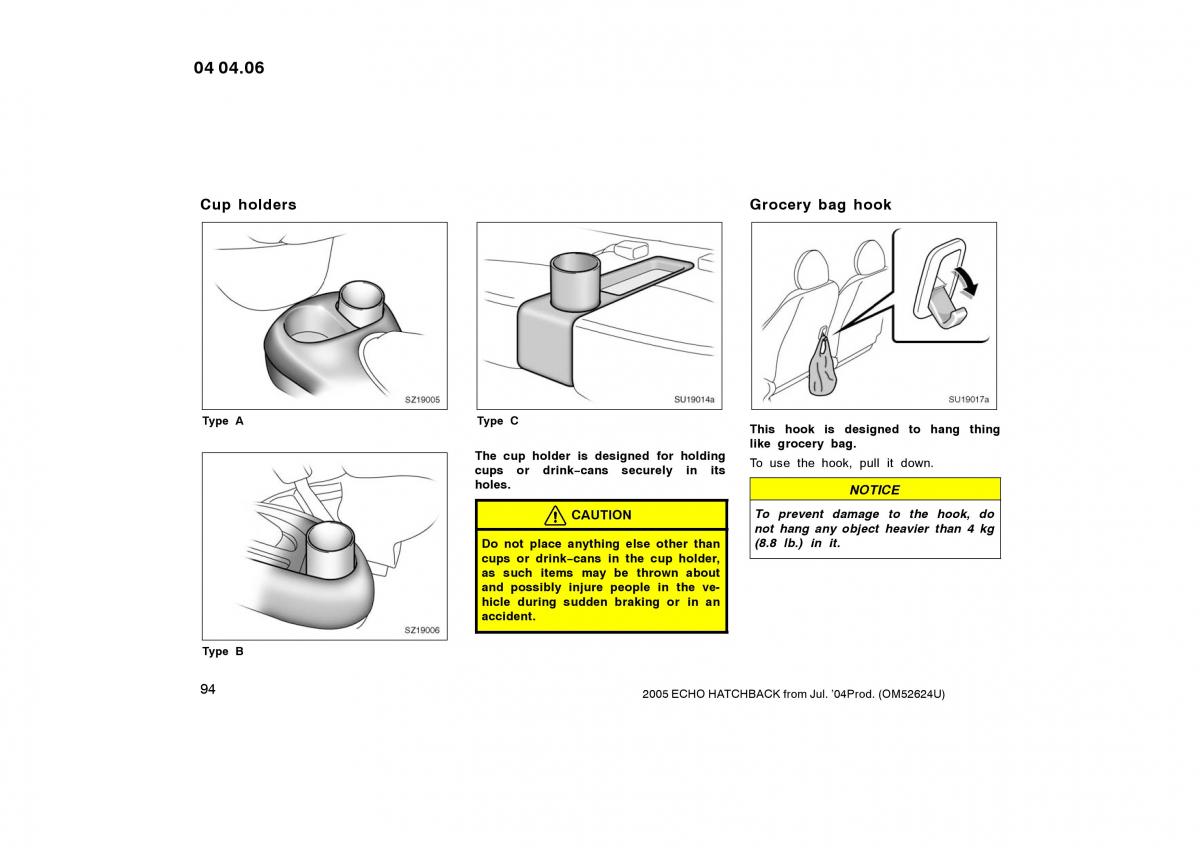 Toyota Yaris I owners manual / page 94