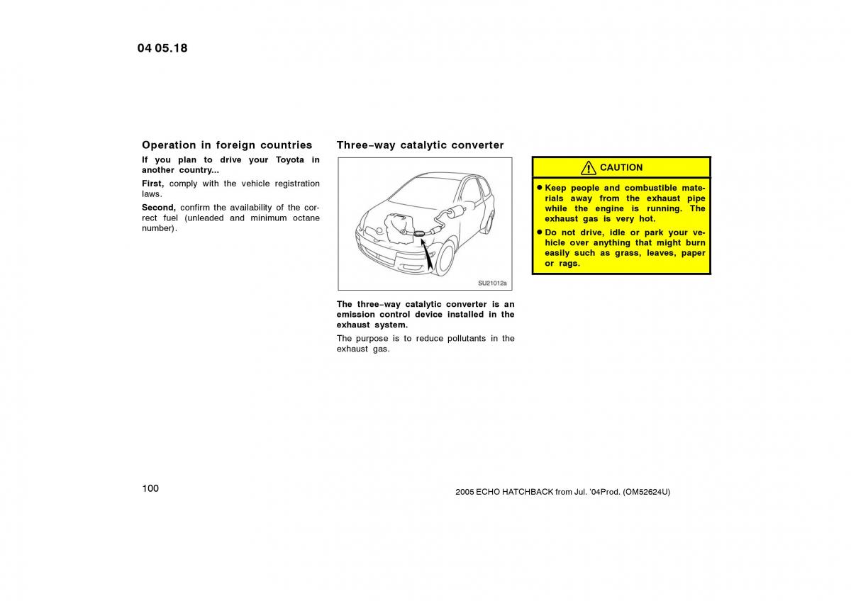 Toyota Yaris I owners manual / page 100