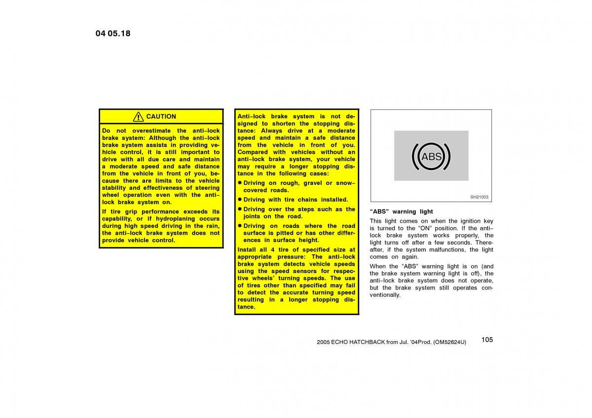 Toyota Yaris I owners manual / page 105