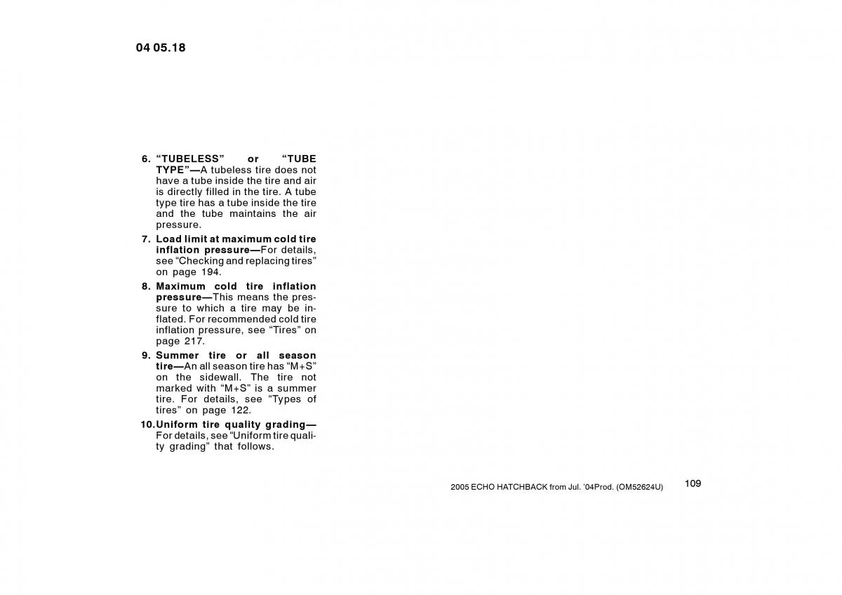 Toyota Yaris I owners manual / page 109