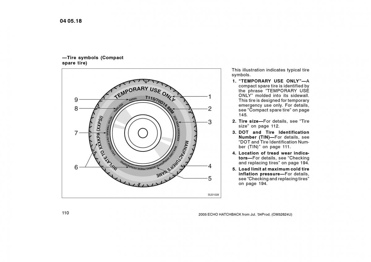 Toyota Yaris I owners manual / page 110