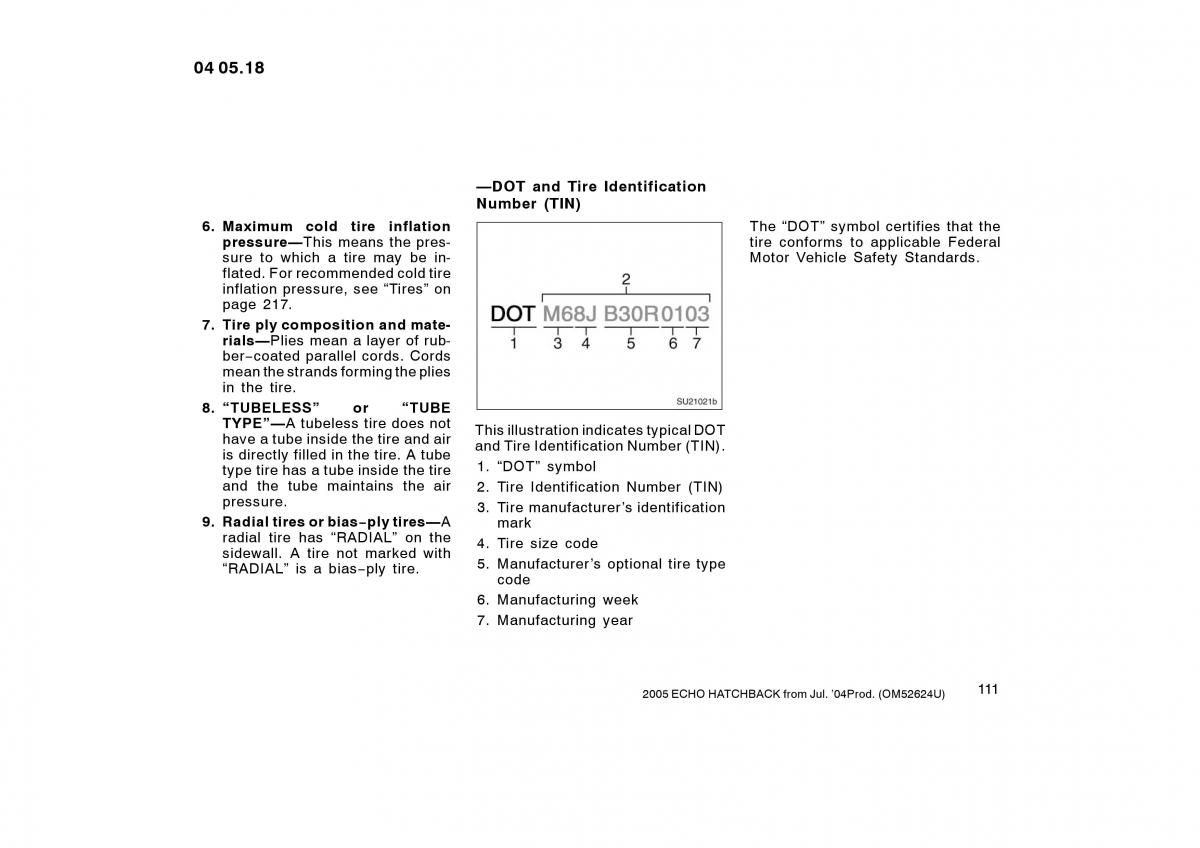 Toyota Yaris I owners manual / page 111