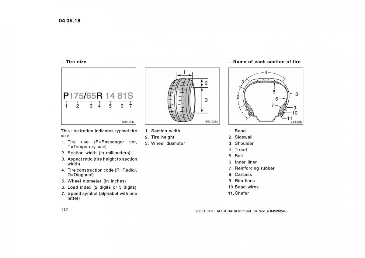 Toyota Yaris I owners manual / page 112