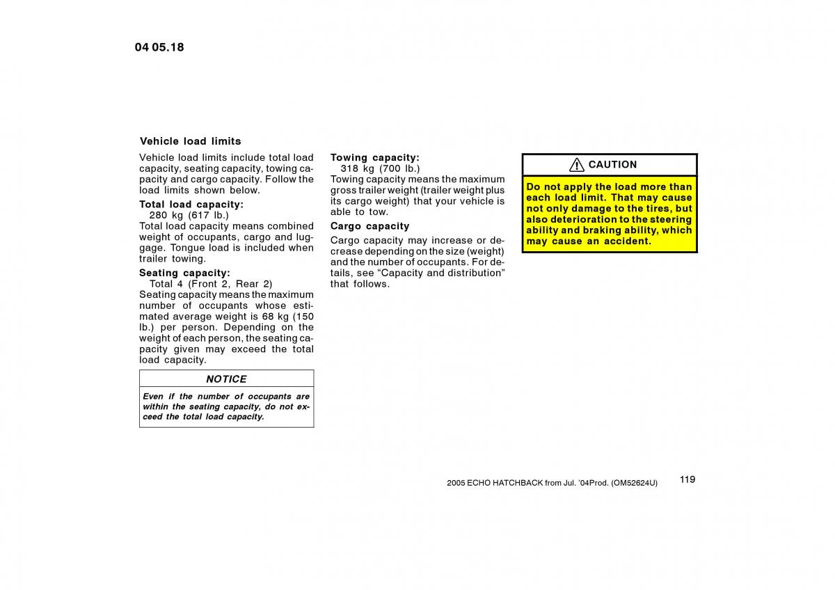 Toyota Yaris I owners manual / page 119