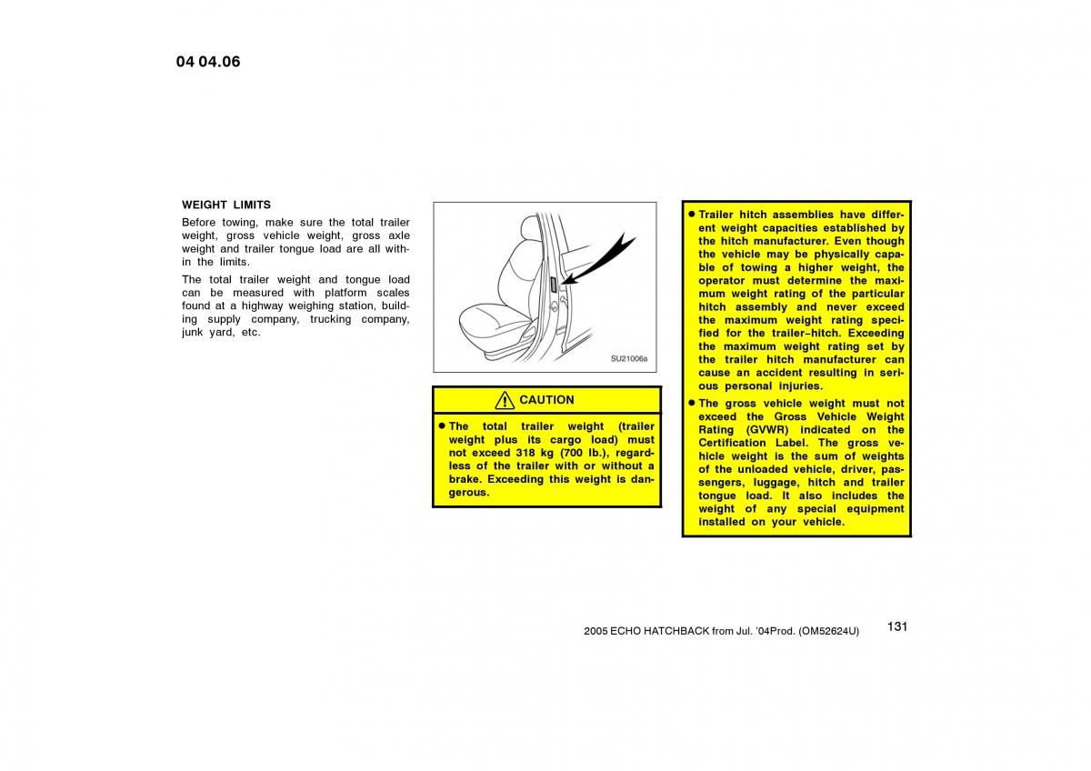 Toyota Yaris I owners manual / page 131