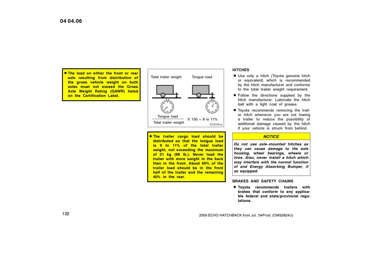 Toyota Yaris I owners manual / page 132