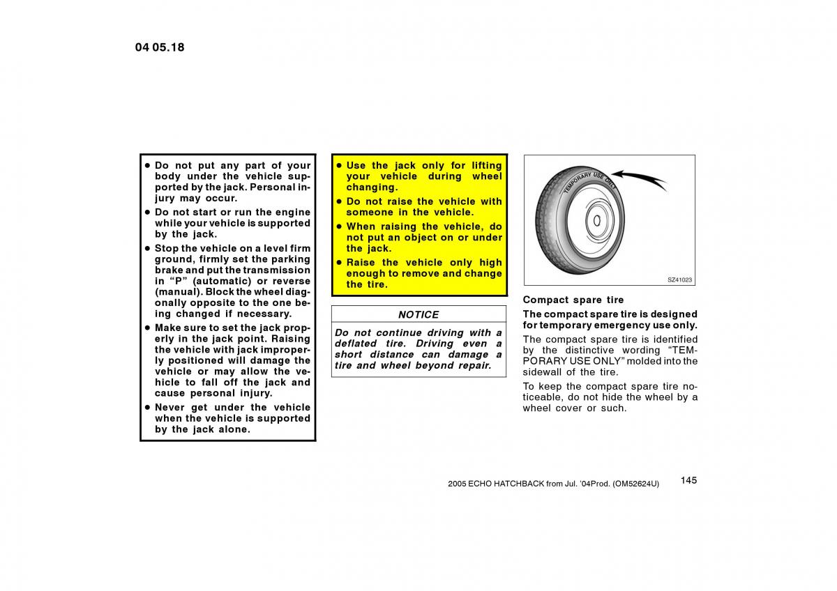 Toyota Yaris I owners manual / page 145