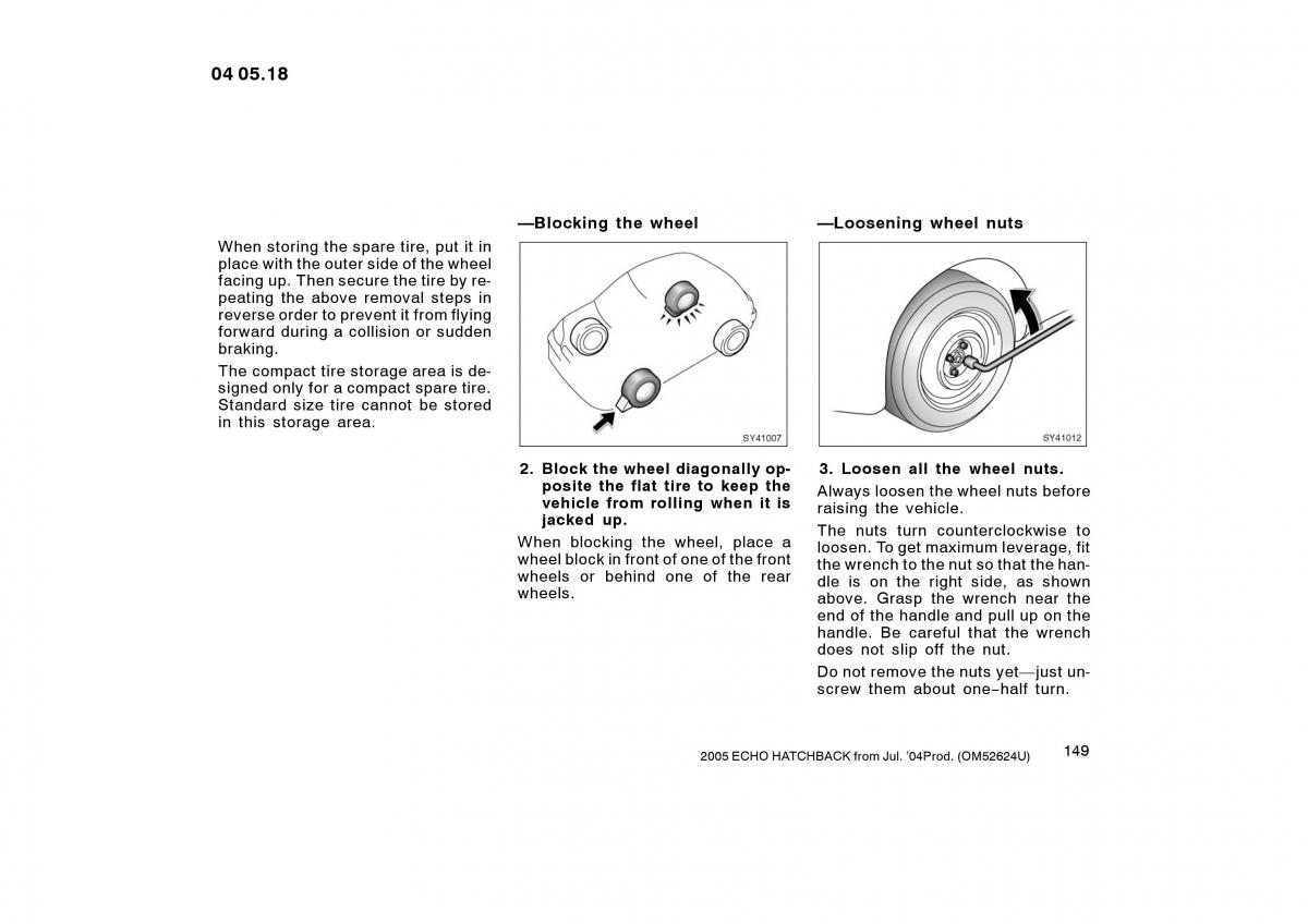 Toyota Yaris I owners manual / page 149