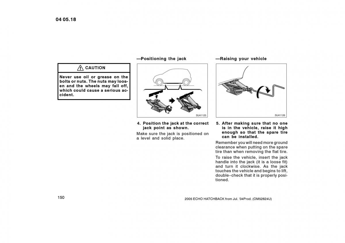 Toyota Yaris I owners manual / page 150