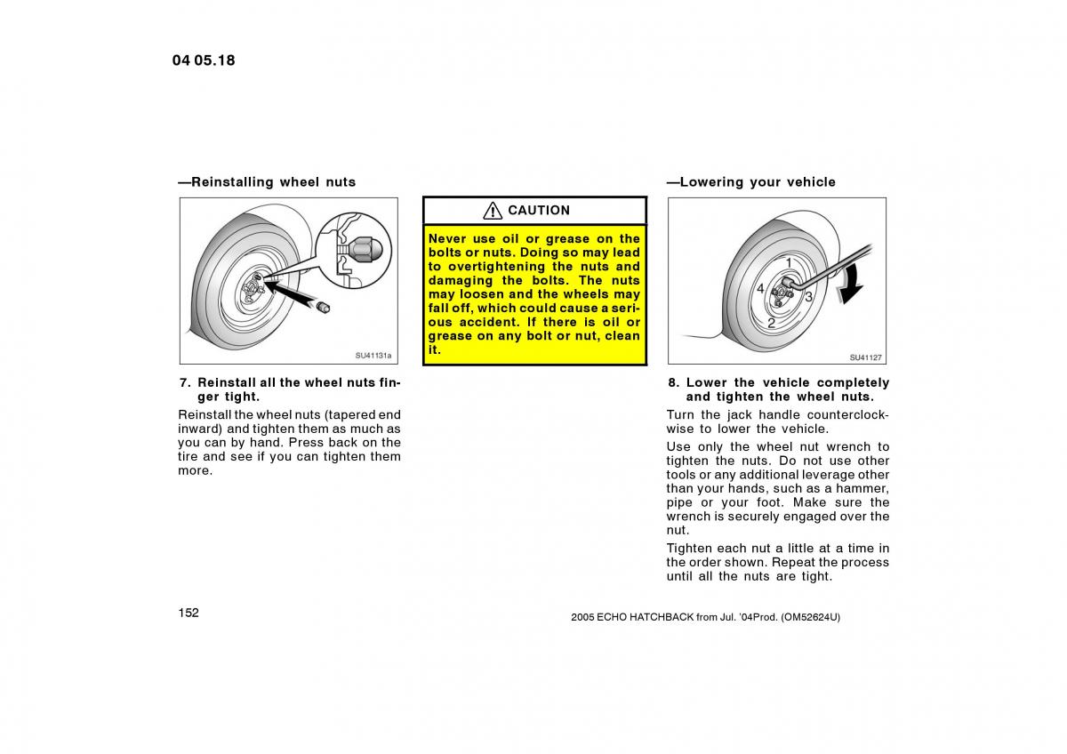 Toyota Yaris I owners manual / page 152