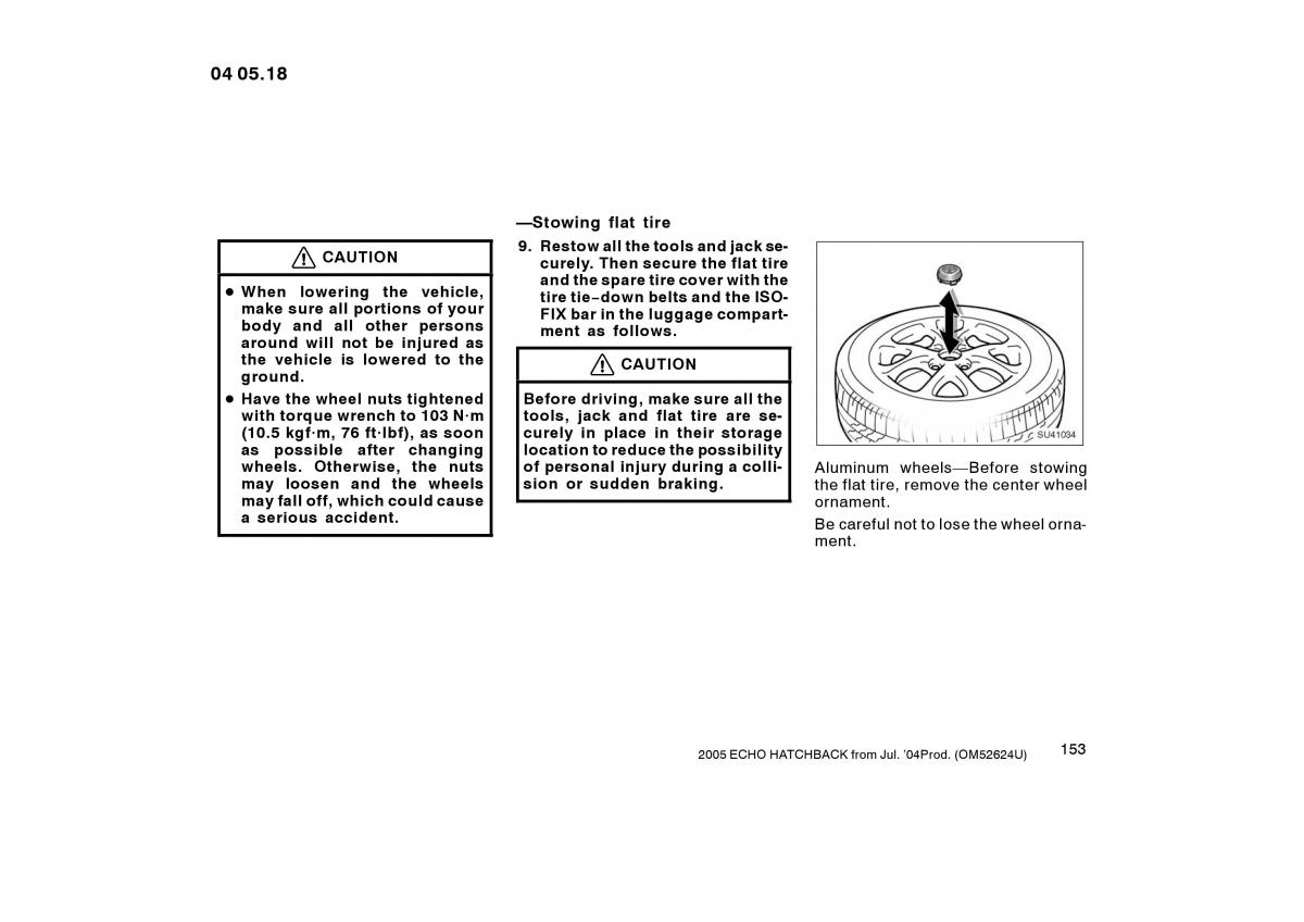 Toyota Yaris I owners manual / page 153