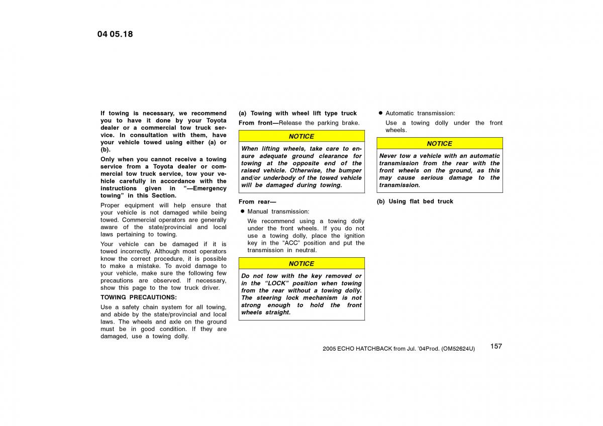 Toyota Yaris I owners manual / page 157