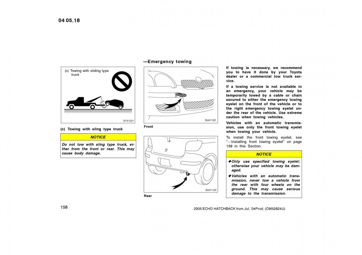 Toyota Yaris I owners manual / page 158