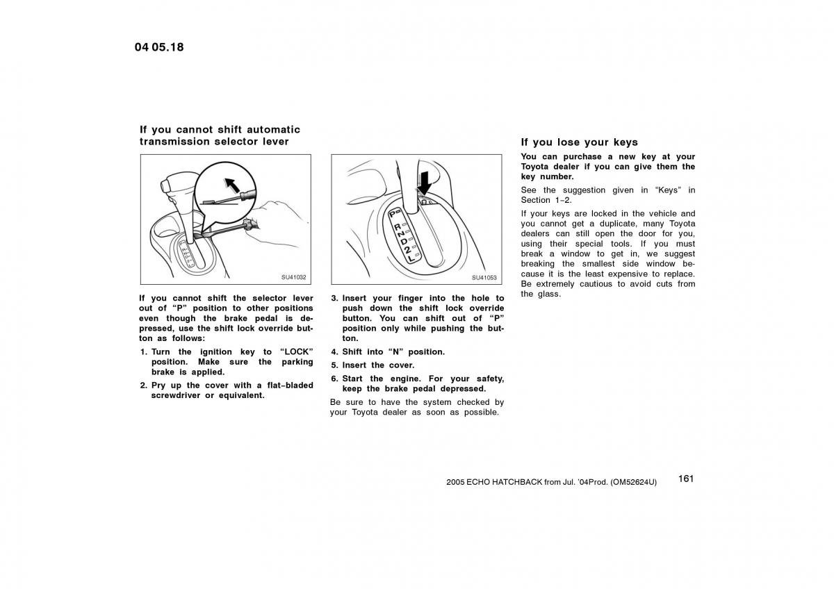 Toyota Yaris I owners manual / page 161