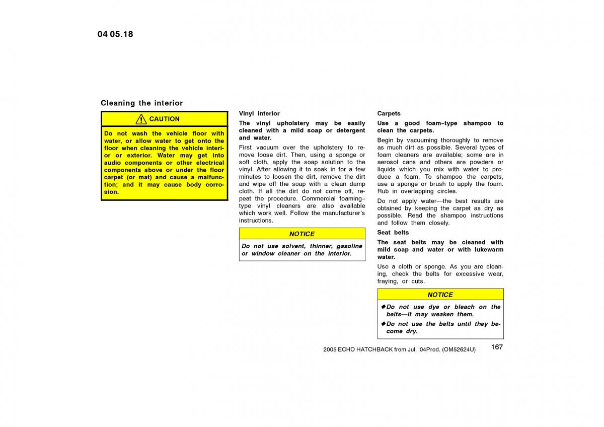 Toyota Yaris I owners manual / page 167