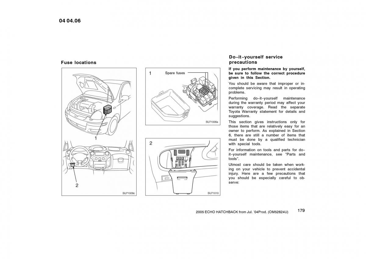 Toyota Yaris I owners manual / page 179