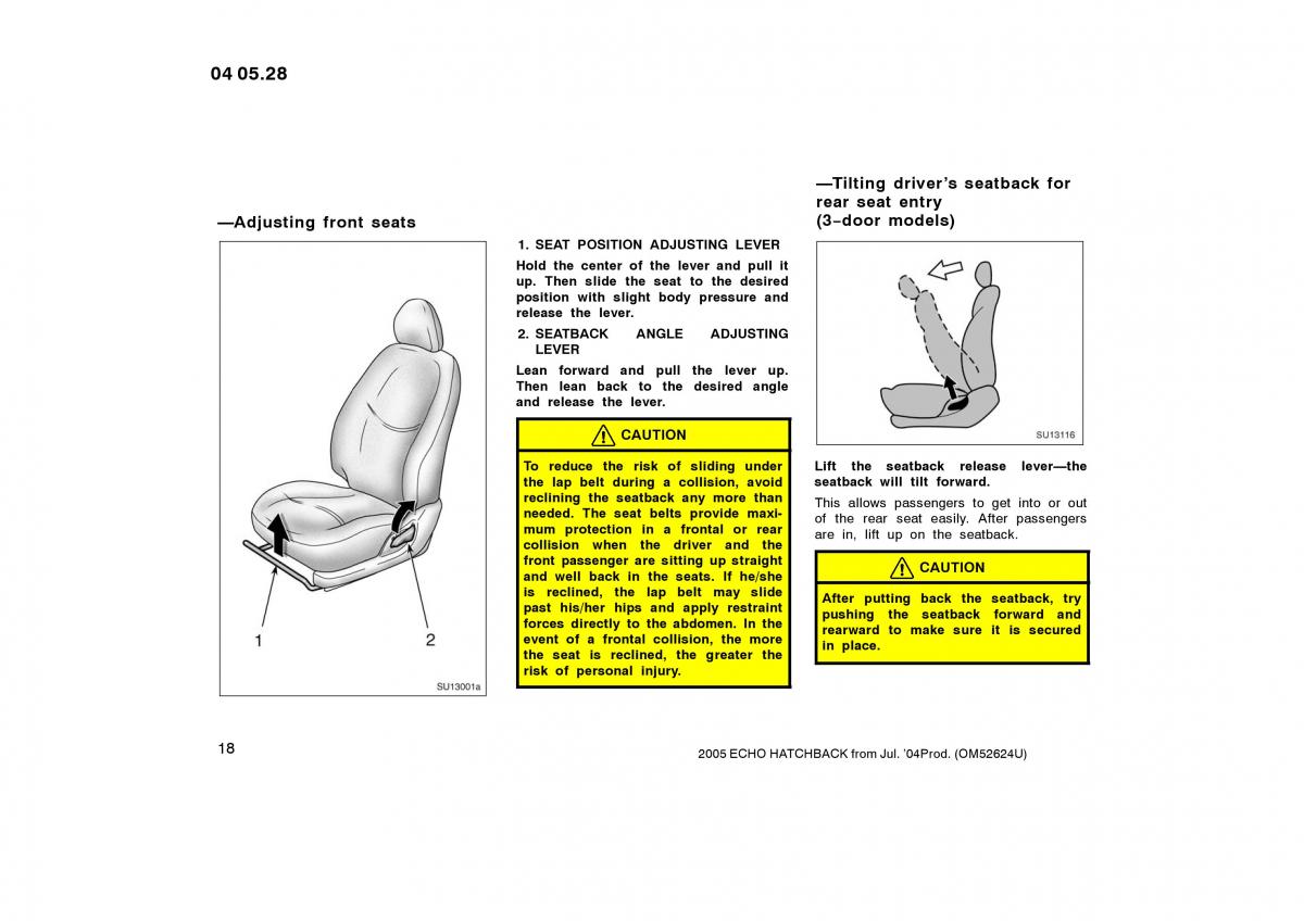 Toyota Yaris I owners manual / page 18