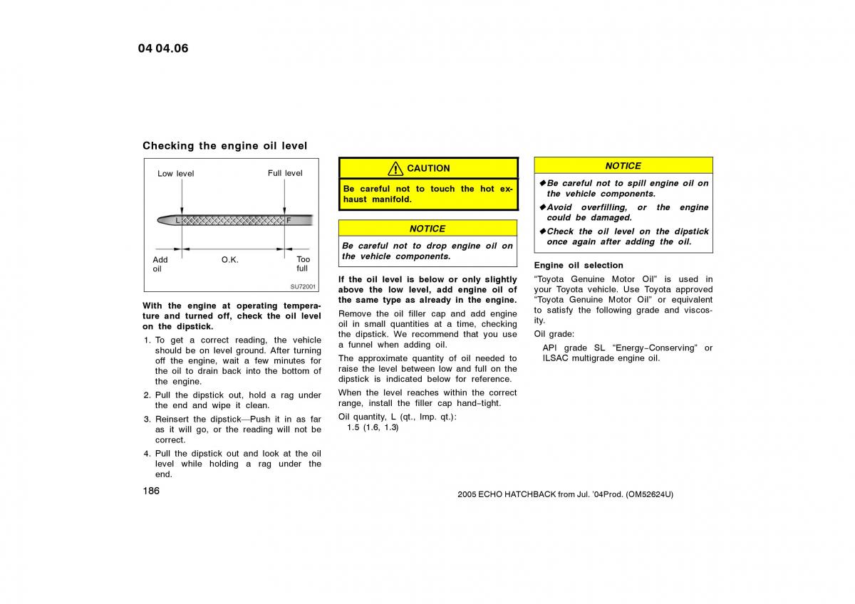 Toyota Yaris I owners manual / page 186