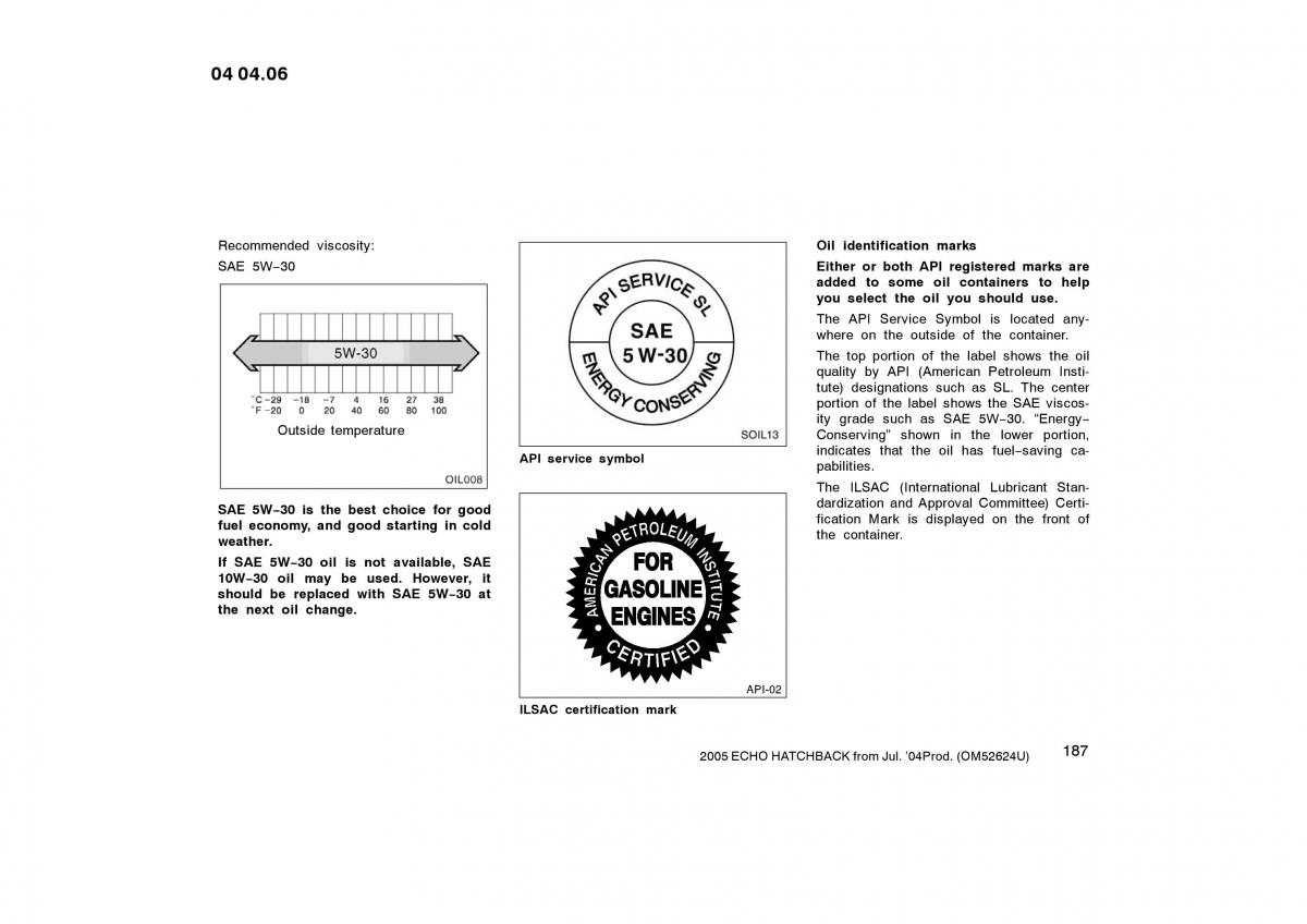 Toyota Yaris I owners manual / page 187