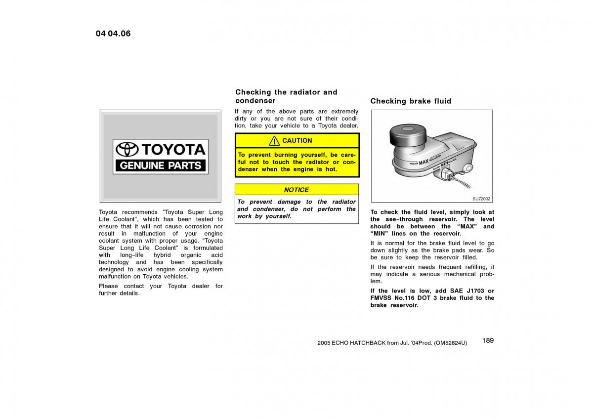 Toyota Yaris I owners manual / page 189