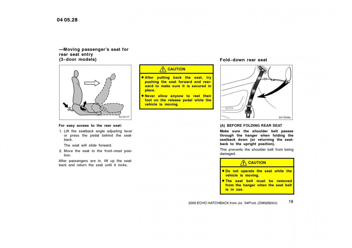 Toyota Yaris I owners manual / page 19