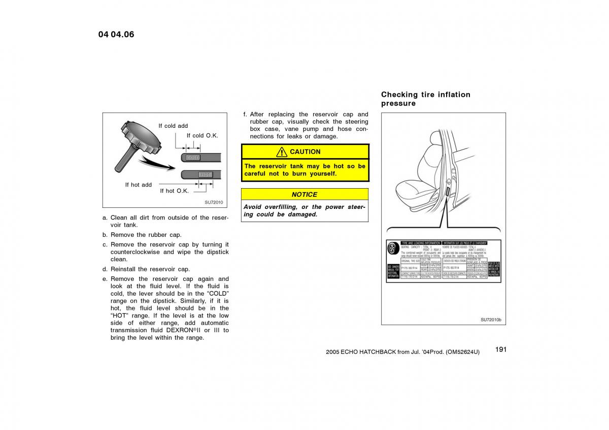 Toyota Yaris I owners manual / page 191