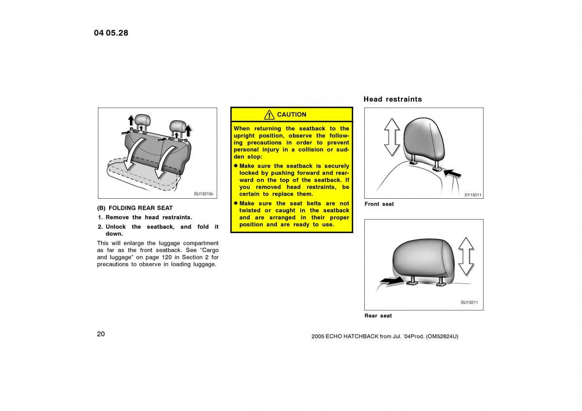 Toyota Yaris I owners manual / page 20