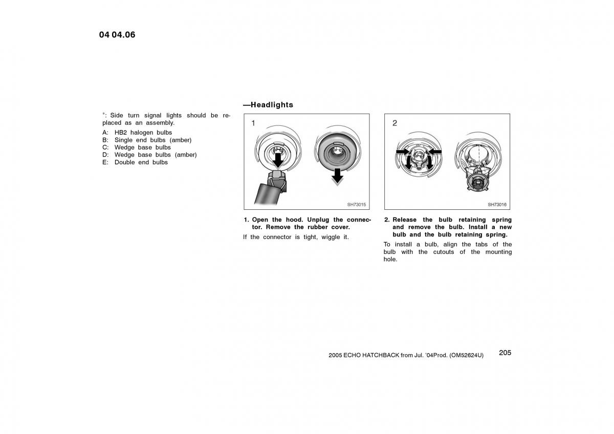 Toyota Yaris I owners manual / page 205