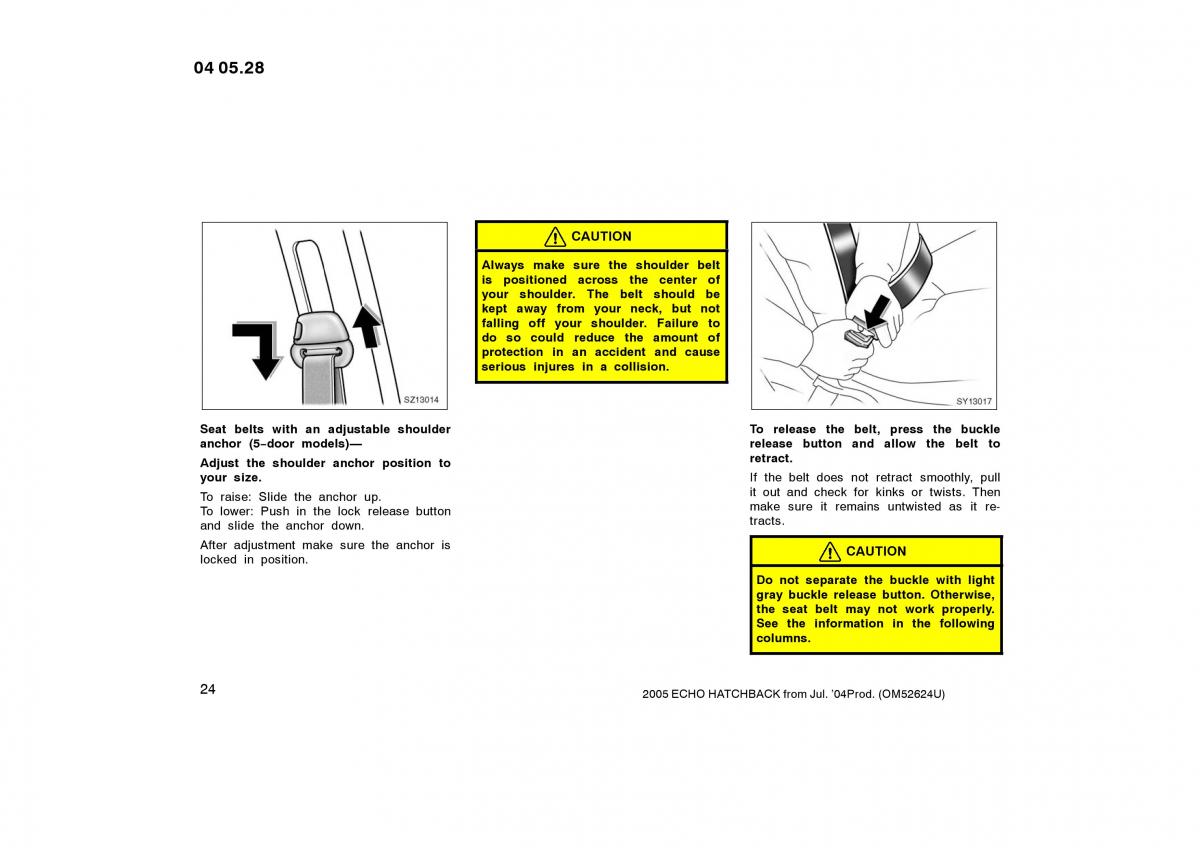 Toyota Yaris I owners manual / page 24